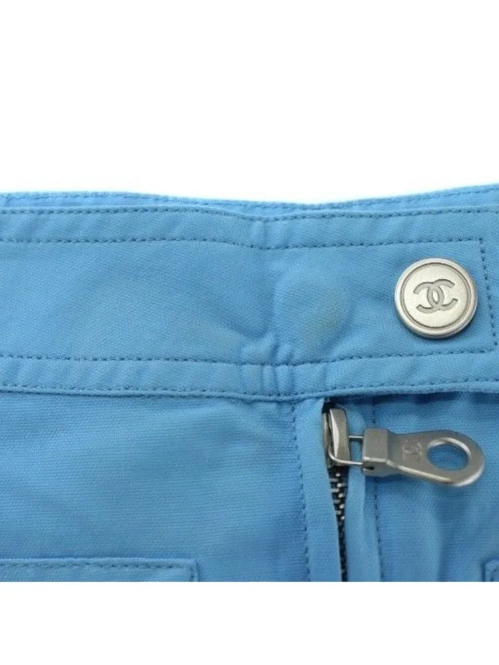Chanel Sports Line Cropped Pants CC Logo Embroidery Patch Zip Fly Blue